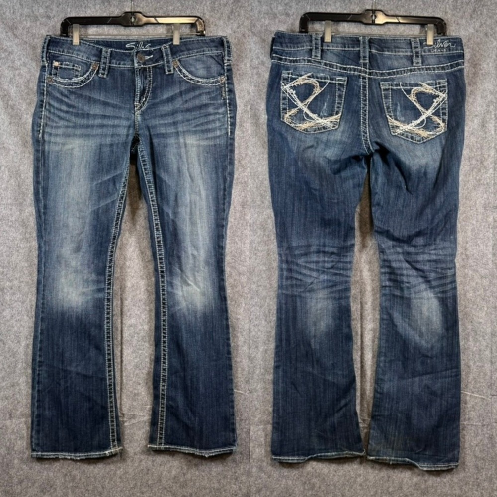 Silver Jeans Co Aiko Jeans Womens 31/33 Dark Wash Bootcut Embroidered Country